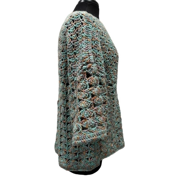 Crocheted Multicolor Boatneck Flare Sleeve Sweater - Picture 6 of 11